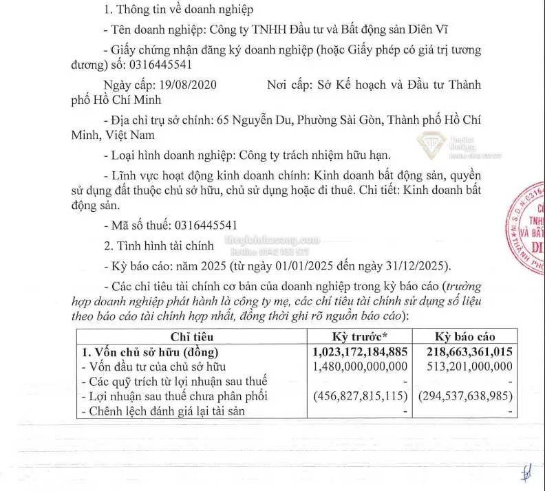 Bất Động Sản Diên Vĩ: Bước Ngoặt Lợi Nhuận và Thách Thức Tài Chính Năm 2025