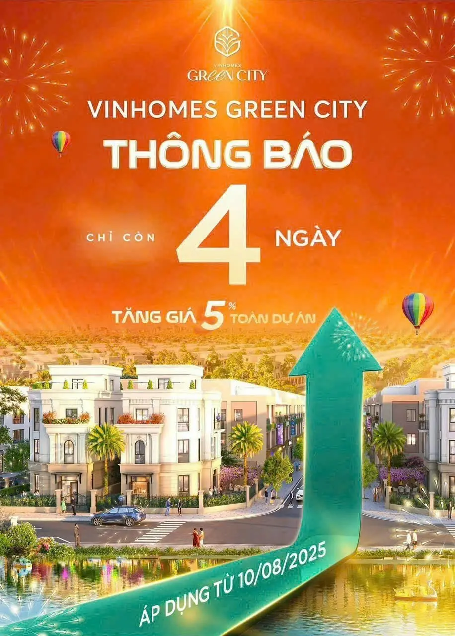 Cơ hội đầu tư Vinhomes Green City: Giá tốt nhất chỉ còn 4 ngày!
