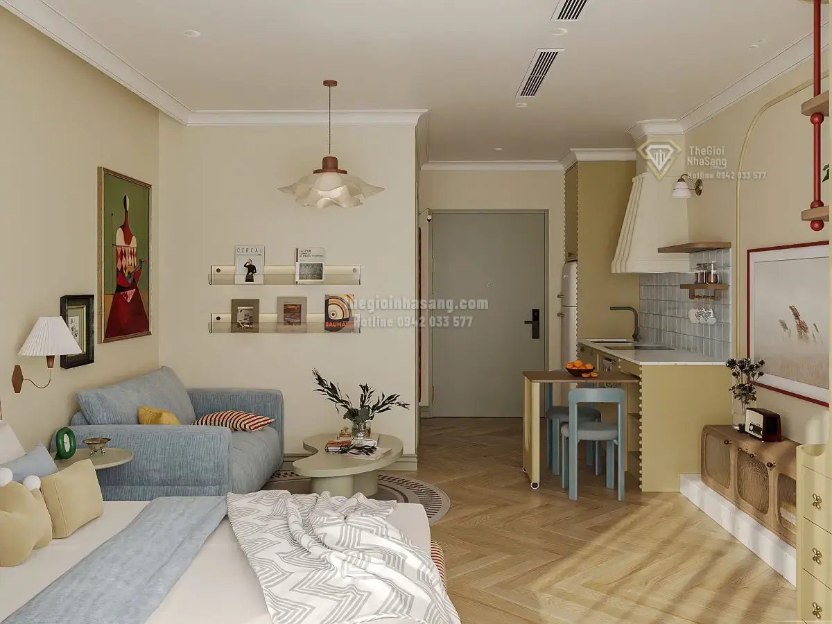 Thiết Kế Căn Hộ Studio 30m2 Tại Hà Nội: Sắc Vàng Bơ Tạo Nên Không Gian Sống Thông Thoáng Và Hiện Đại