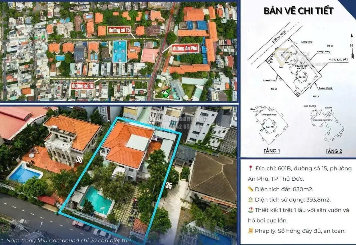 Biệt thự dự án An Phú Quận 2 diện tích 830m2 giá 123 tỷ