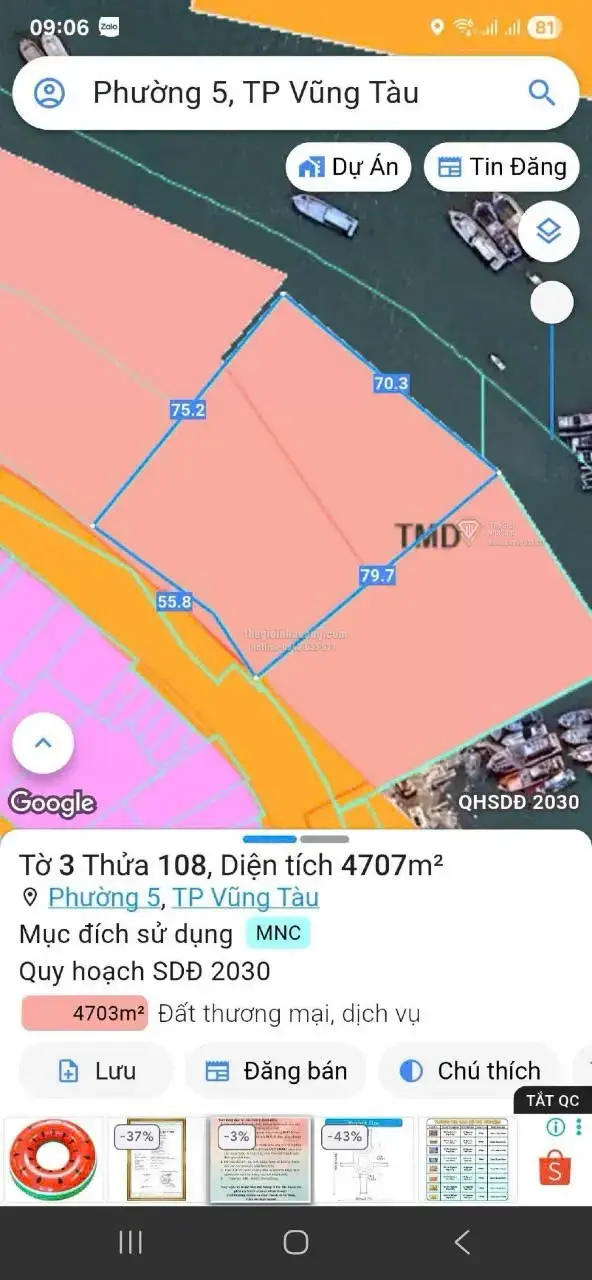 Đất mặt nước dự án Ngon Top Vũng Tàu P5 Vũng Tàu diện tích 4707m2 giá 127 tỷ