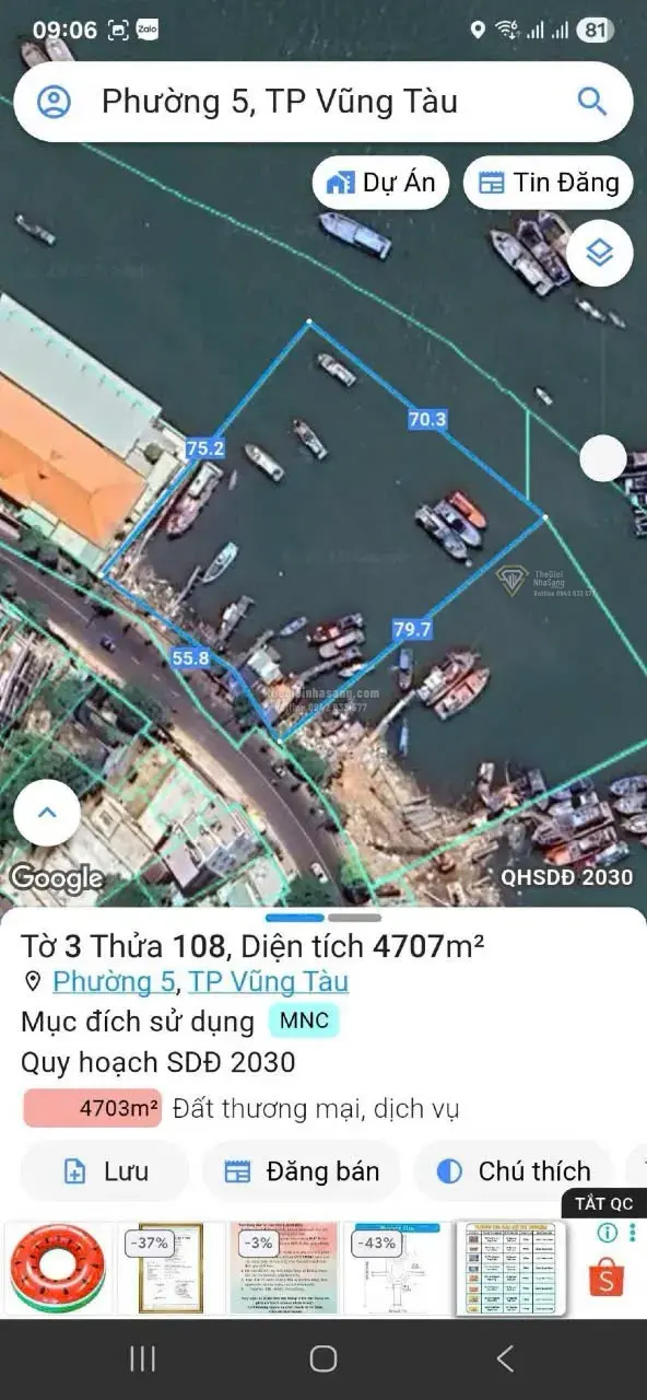 Đất mặt nước dự án Ngon Top Vũng Tàu P5 Vũng Tàu diện tích 4707m2 giá 127 tỷ