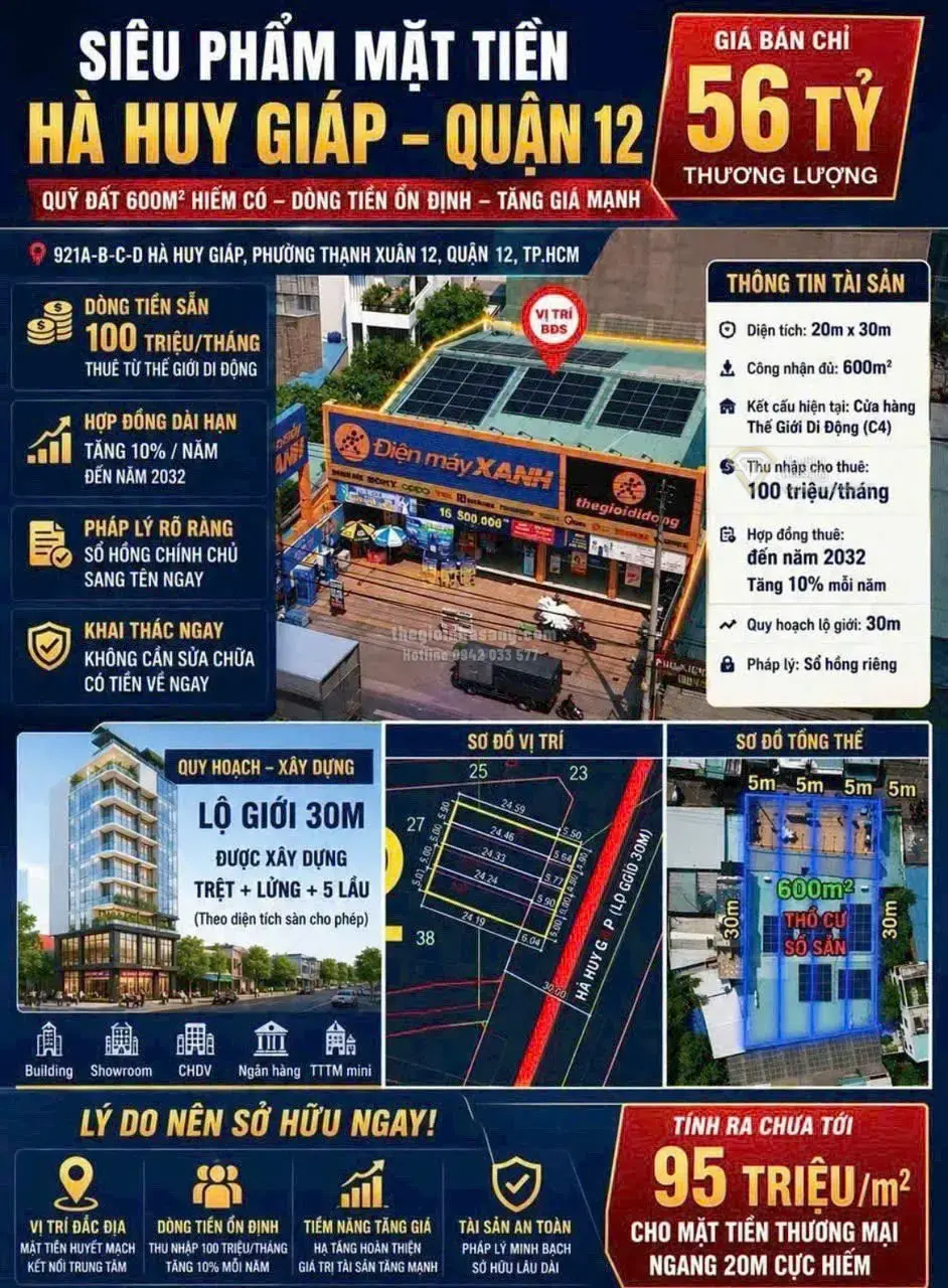 Đất nền mặt tiền Hà Huy Giáp Quận 12 diện tích 600m2 giá 56 tỷ