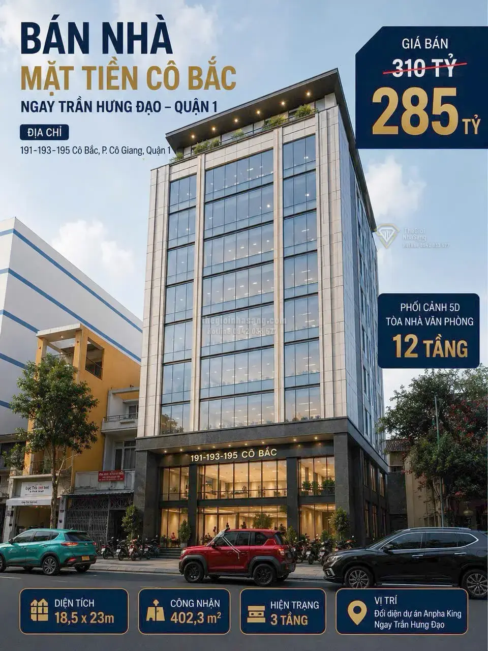 Nhà phố dự án Anpha King Quận 1 402.3m2 3 tầng giá 285 tỷ